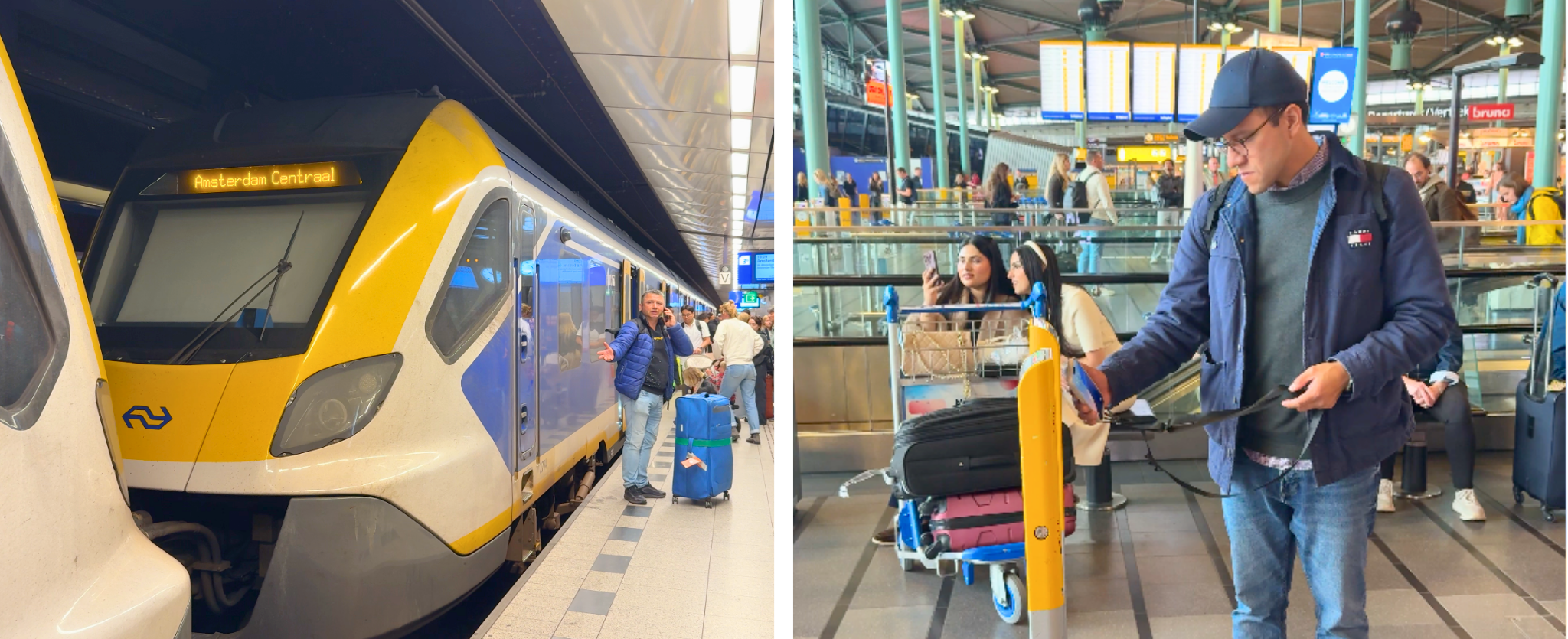 Pagar con el celular el tren del aeropuerto de Ámsterdam hacia el centro.