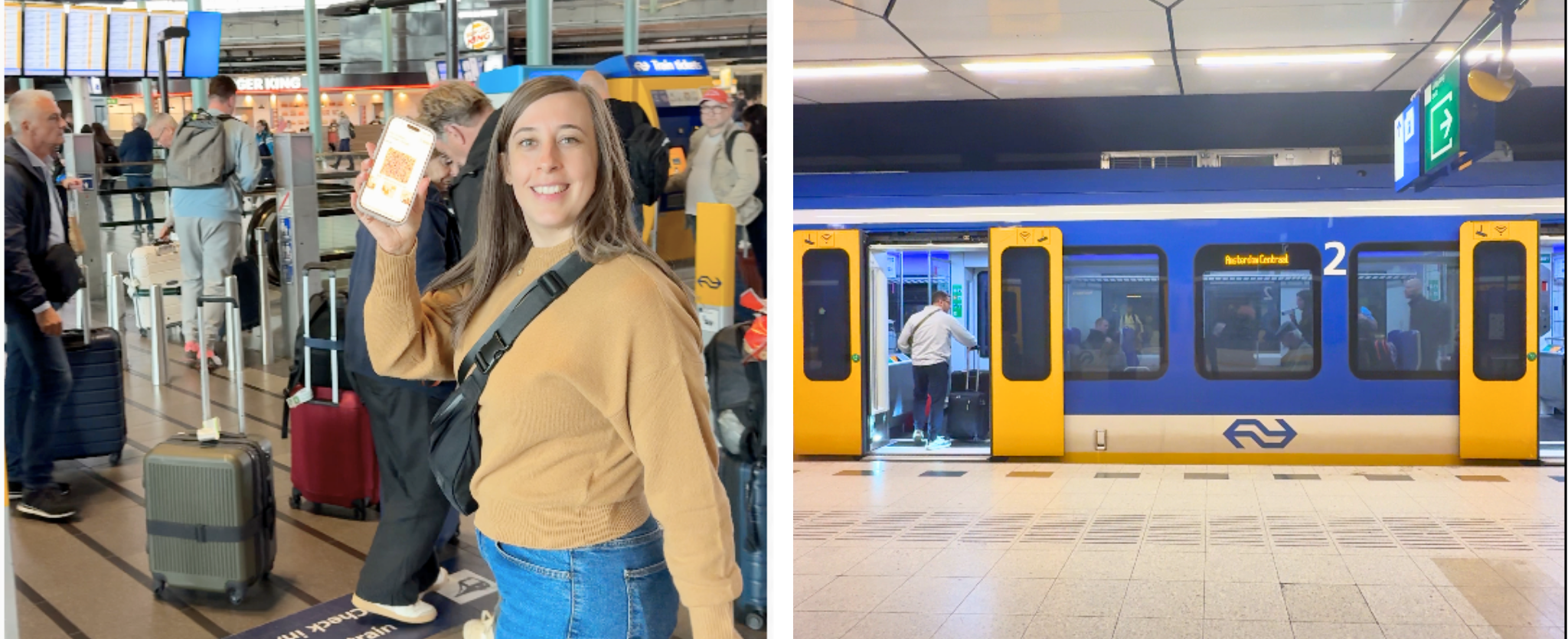 Ticket digital para tomar el tren del aeropuerto de Ámsterdam hacia el centro.