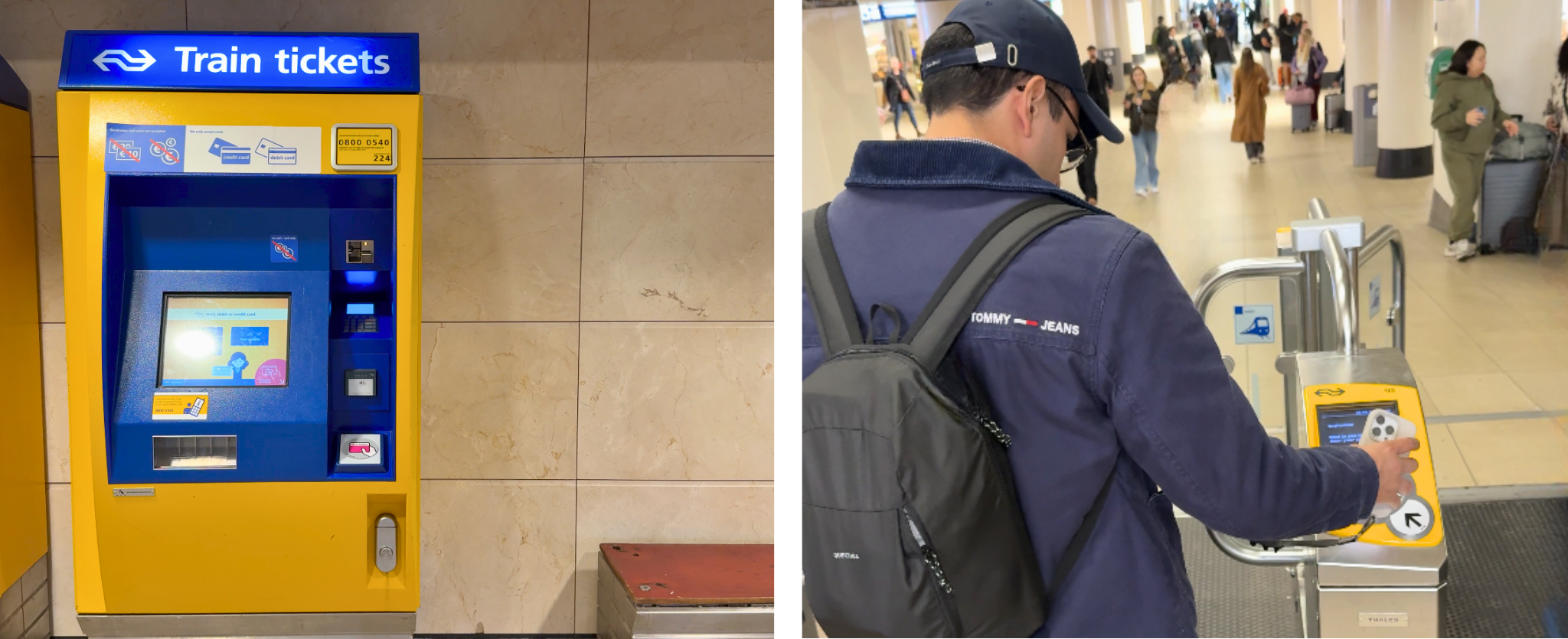 Comprar un ticket de transporte en el metro de Ámsterdam.